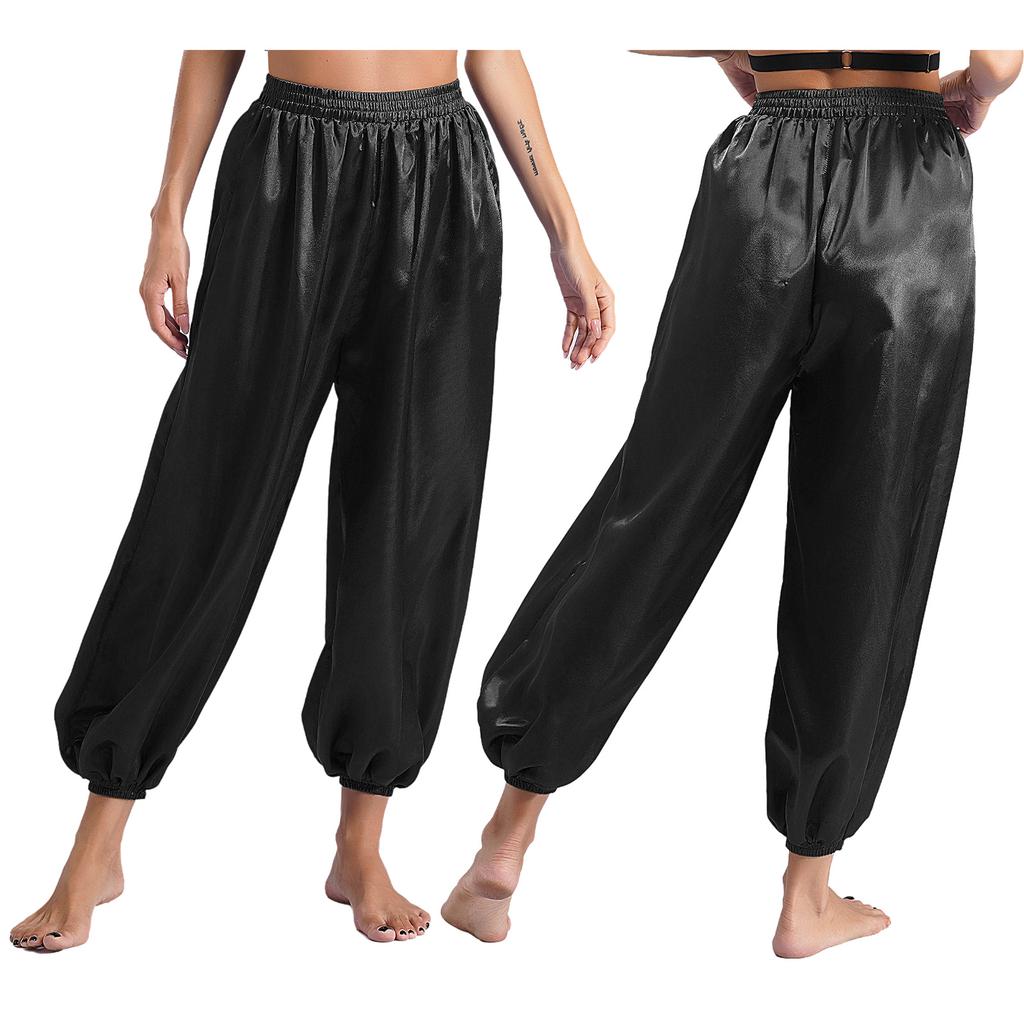 Брюки-шаровары для танца живота, повседневные, свободные, однотонные, атласные, брюки, индийский/арабский костюм на Хэллоуин, свободные брюки, шаровары