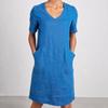 Women's Cotton Linen Shirt Dress Summer Short Sleeve V Neck Midi Dress Casual Shift Dress with Pockets