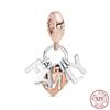 New 925 Sterling Silver Rose Girl Boy Pink Sparkle Spacer Clip Charm Bead Fit Original Fashion Bracelet DIY Jewelry for Women