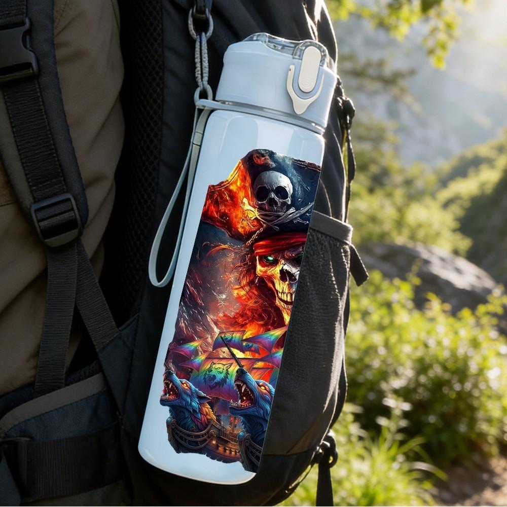 1PC Cyberpunk Robot Character Art Print 750ml Color Plastic Sports Water Bottle Leakproof Flip Straw Lid Suitable for Sports Office Home Use