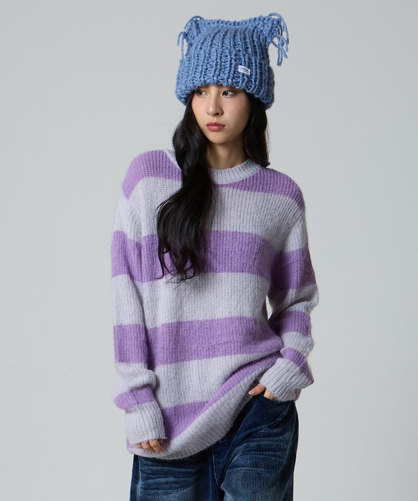 UNKNOWN PLANET Mohair Stripe Knit Purple