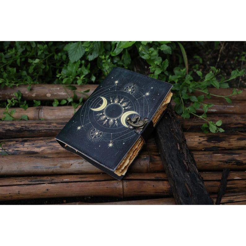 Кожаный журнал Солнце Луна для мужчин и женщин, антикварный, ручной работы, с винтажной бумагой с неровным краем, дорожный скетчбук, книга для стихов. ( 100 страниц )