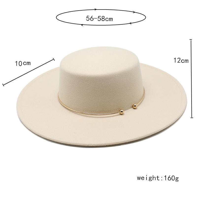 Unisex Thick Wool Felt Hat Flat Top 10cm Wide Brim