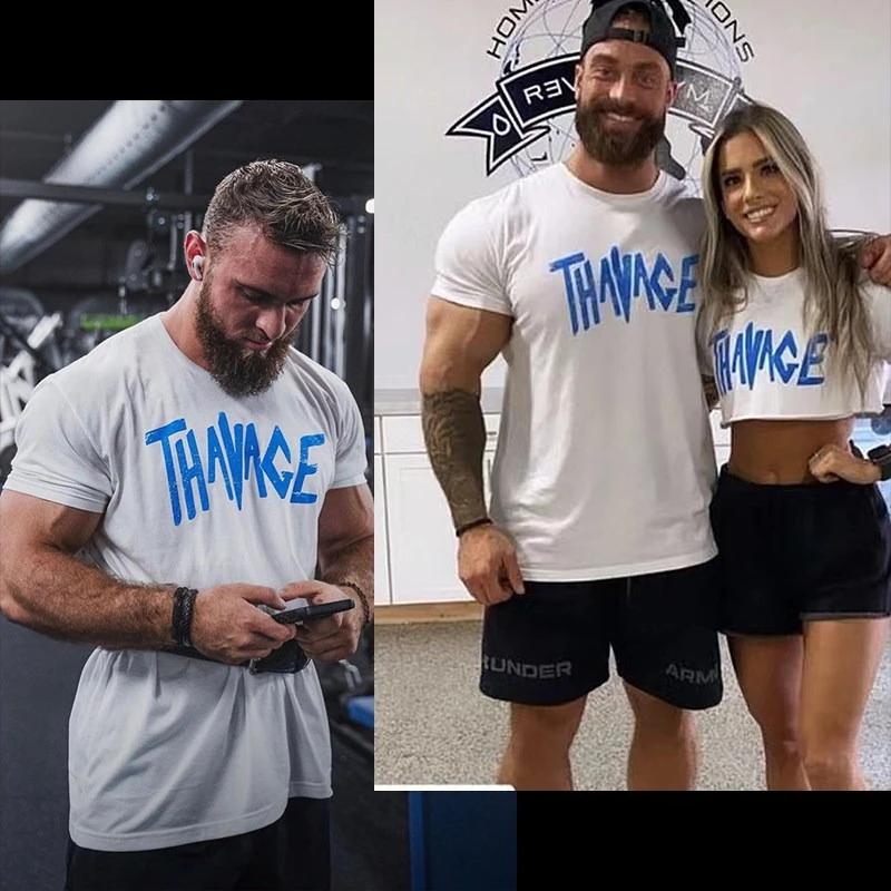 2026 Summer GYM THAVAGE Chris Fitness Stretch Short Sleeve Training Sports American Upper Narrow Lower Wide Muscle Tshirt Cuffs