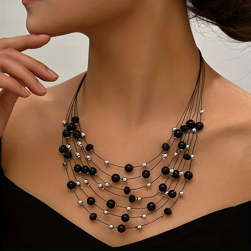 [Multi-Layer Shimmering Imitation Pearl Necklace] Vibrant Bohemian Multilayer Necklace - Shimmering Imitation Pearls - Artisan-Crafted, Authentic Char