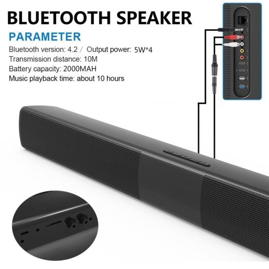 BS-28B Rechargeable Wireless Bluetooth-compatible Soundbar TV Home Theater Stereo Speaker