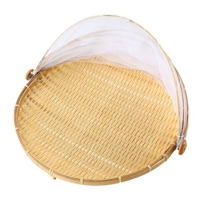 Бамбуковая корзина для пикника, сервировочная корзина против мух, сетка от насекомых, поднос для хлеба и фруктов