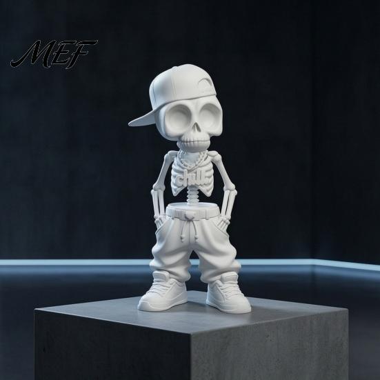 Hip-Hop Skeleton Statue Street Style Figurine, 3D Printed Baseball Cap Cool Sculpture Statue, for Home Office Desktop Decor Decorative Skull Figurine