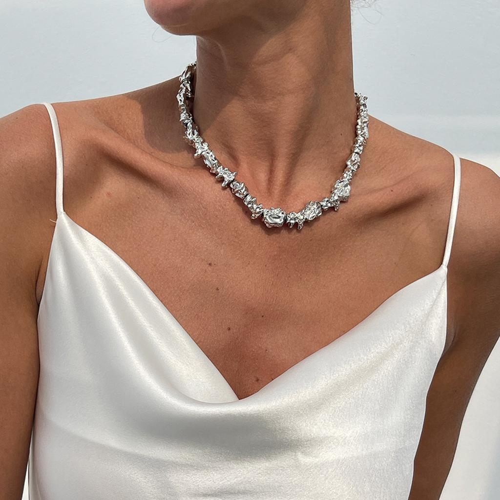 Exaggerated Sense Pleated Metal Wind Choker Simple Lava Irregular Collar Set Personalised Niche Design Trend Necklace Set for Women