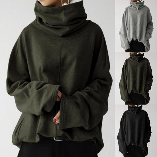 Однотонный боковой карман, пуловер, блузка, плюшевая подкладка, длинный рукав, водолазка, женская толстовка, спортивный костюм