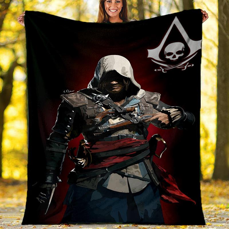 1pc Assassin's Creed Theme Blanket - Digital Print, Polyester, Cozy for All Seasons, Perfect for Outdoor, and Travel