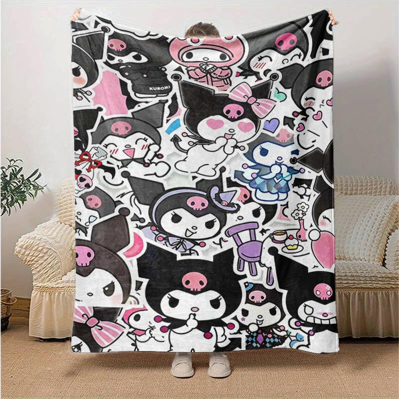 1pc Kuromi Collage Throw Blanket, Cartoon Character Decorative Blanket for Room, Soft Bedding Cover, Perfect Gift for Birthday or Holiday Season, Suit