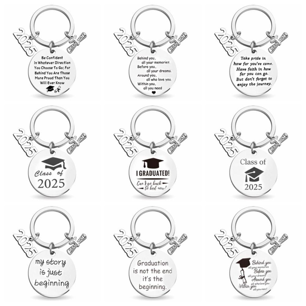 Stainless Steel School Graduate Pendant Gifts Engraved Commemorative Keyring Celebrate Party