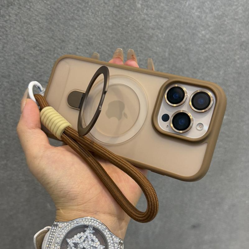 For Magsafe Ring Magnetic Stand Holder Matte Case For 17 16 Pro Max 15 14 13 12 11 Wrist Strap Cord Shockproof Hard Cover