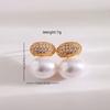 Fashion Oval Imitation Pearl Stud Earrings for Women Geometric Cubic Zirconia Elegant Bridal Earring Wedding Jewelry