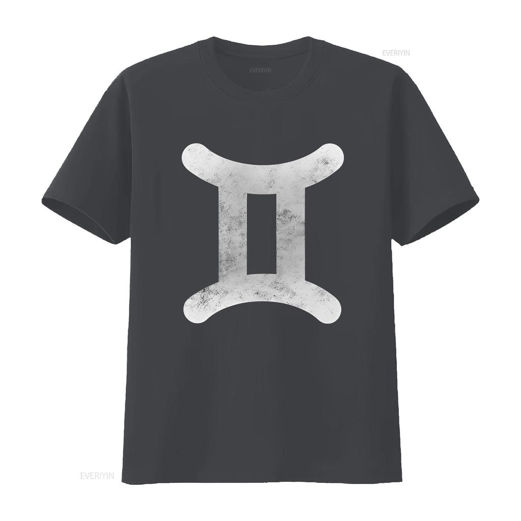 Vintage Distressed Gemini Zodiac Symbol Print Astrology Casual T Shirt vintage Washed Top For Everyday Wear Stretched Versatile