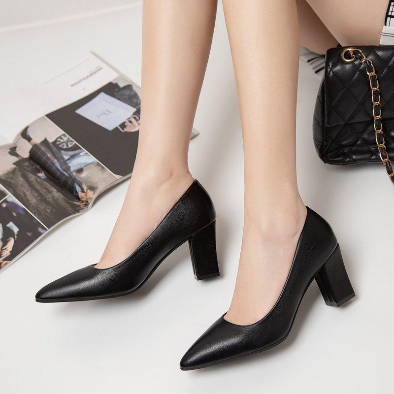 2024 Большие размеры Женская обувь Слипоны Женские туфли на высоком каблуке Классические офисные туфли-лодочки Женские туфли с острым носком на толстом каблуке Неглубокие туфли Женские