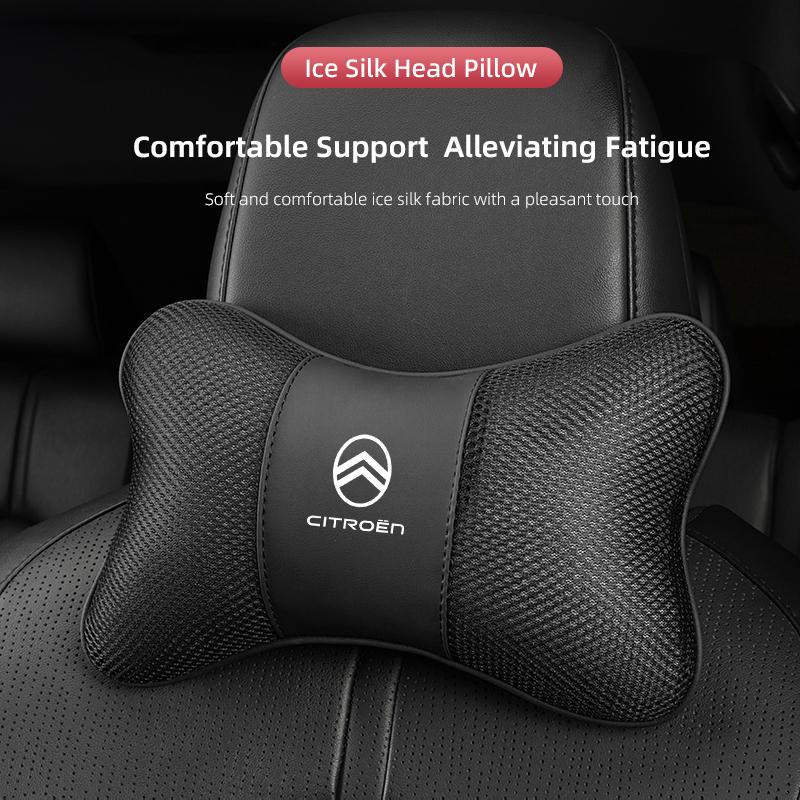 AOU4 Ice Silk Car Seat Neck Pillow Leather Cotton Headrest For Citroen C4 C3 C2 C1 Berlingo Xsara Car Interior Head Support keychain