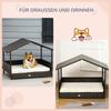 Wicker Dog Bed, Elevated Rattan Dog House with Removable Cushion and Canopy, for Small and Medium Dogs, 98 x 69 x 70cm - Cream