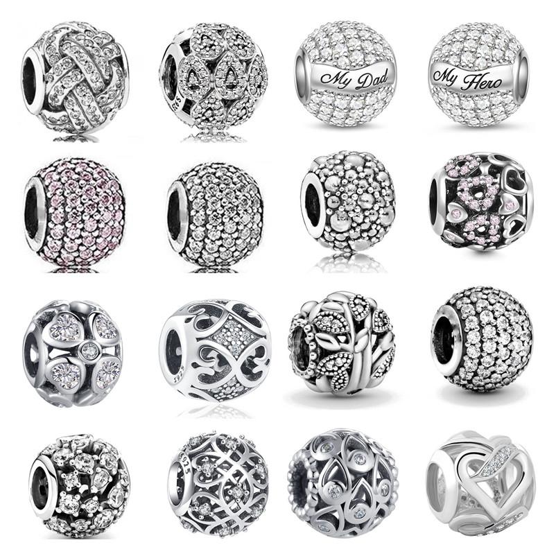 Европа Стерлингового Серебра 925 Новые Сверкающие Круглые Ажурные Подвески Бусины Подходит Оригинальные Модные Браслеты Для Ювелирных Изделий Ожерелье Подвеска