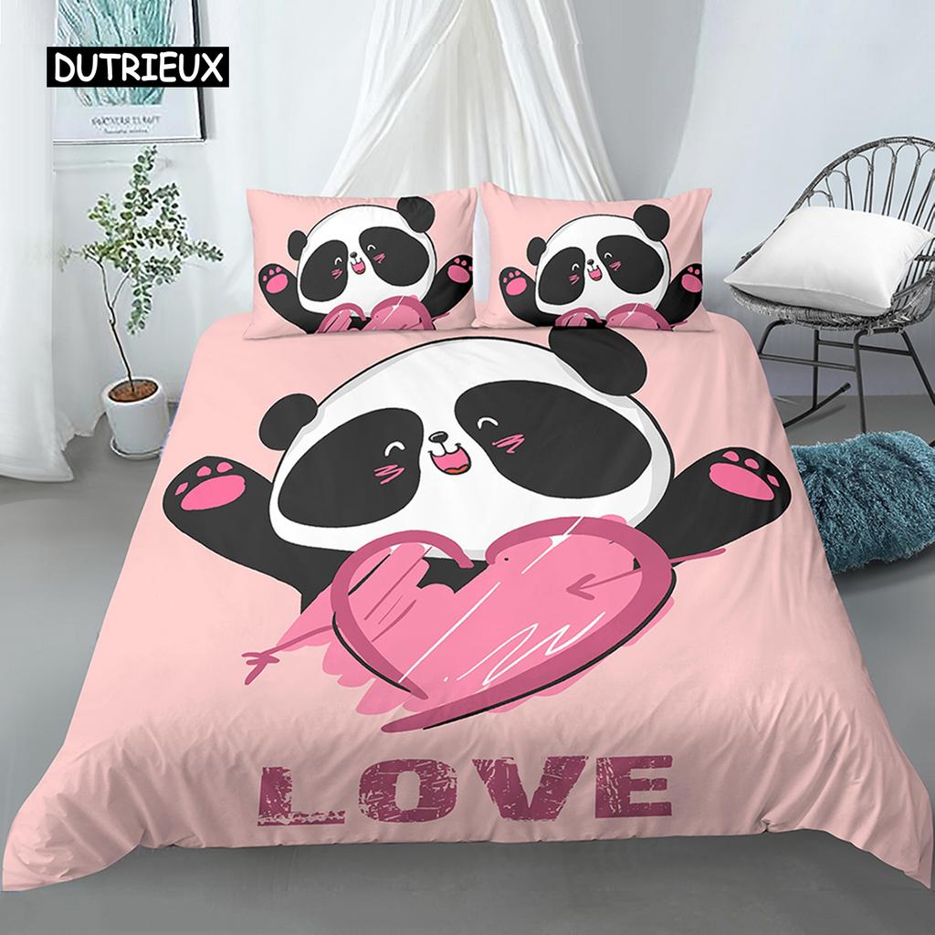 Комплект постельного белья с рисунком панды для мальчиков и девочек, для детей и подростков, мягкий комплект постельного белья из микрофибры с изображением панды в виде животных, двуспальная кровать размера Queen King Size
