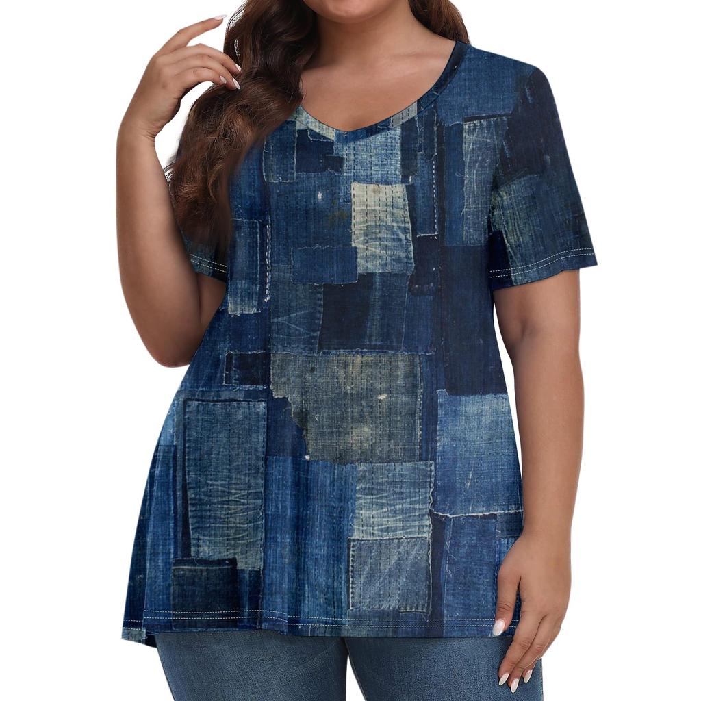 Женские топы больших размеров, шорты с рукавами, рубашки с V-образным вырезом, повседневная одежда, топы с принтами