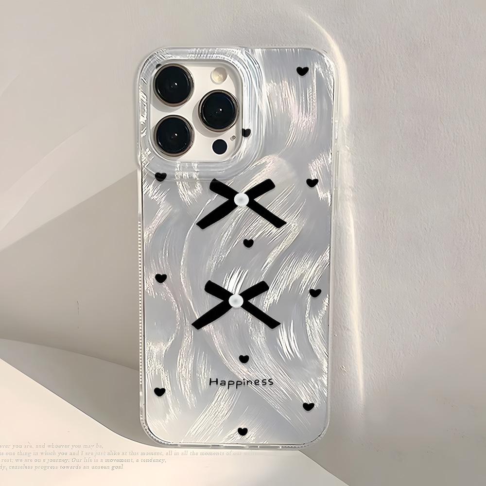 Luxury Laser Silver Bow Phone Case For iPhone 16 Pro Case iPhone 11 13 12 14 15 Pro Max Plus Bowknot Soft Shockproof Cover Funda