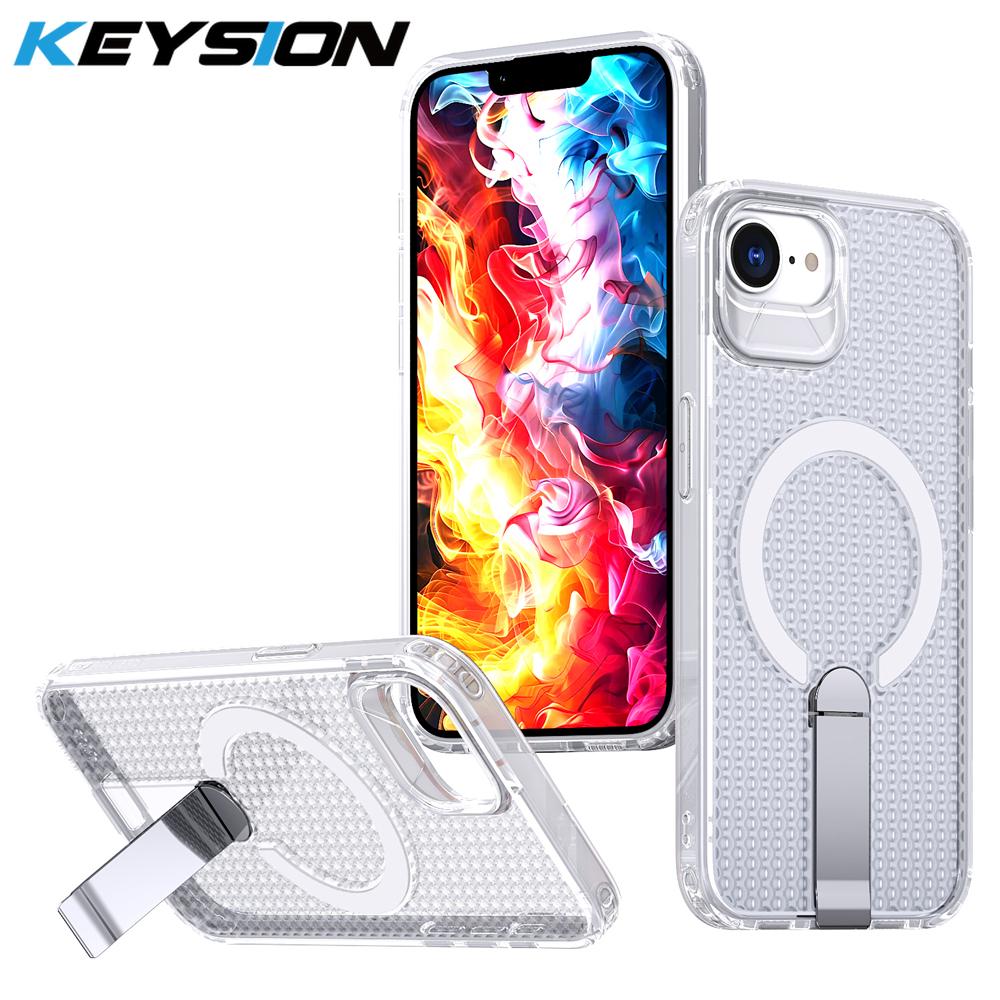 KEYSION Полый чехол с рассеиванием тепла для MagSafe для iPhone 17e 16e Магнитное охлаждение Скрытая подставка Ударопрочная задняя крышка телефона