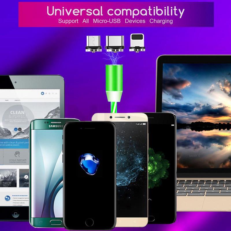 VAORLO Glowing Magnetic Charging Cable Cable + Plug Quality For Micro Type-C 8 Pin Easy Charging Fashion USB Charge