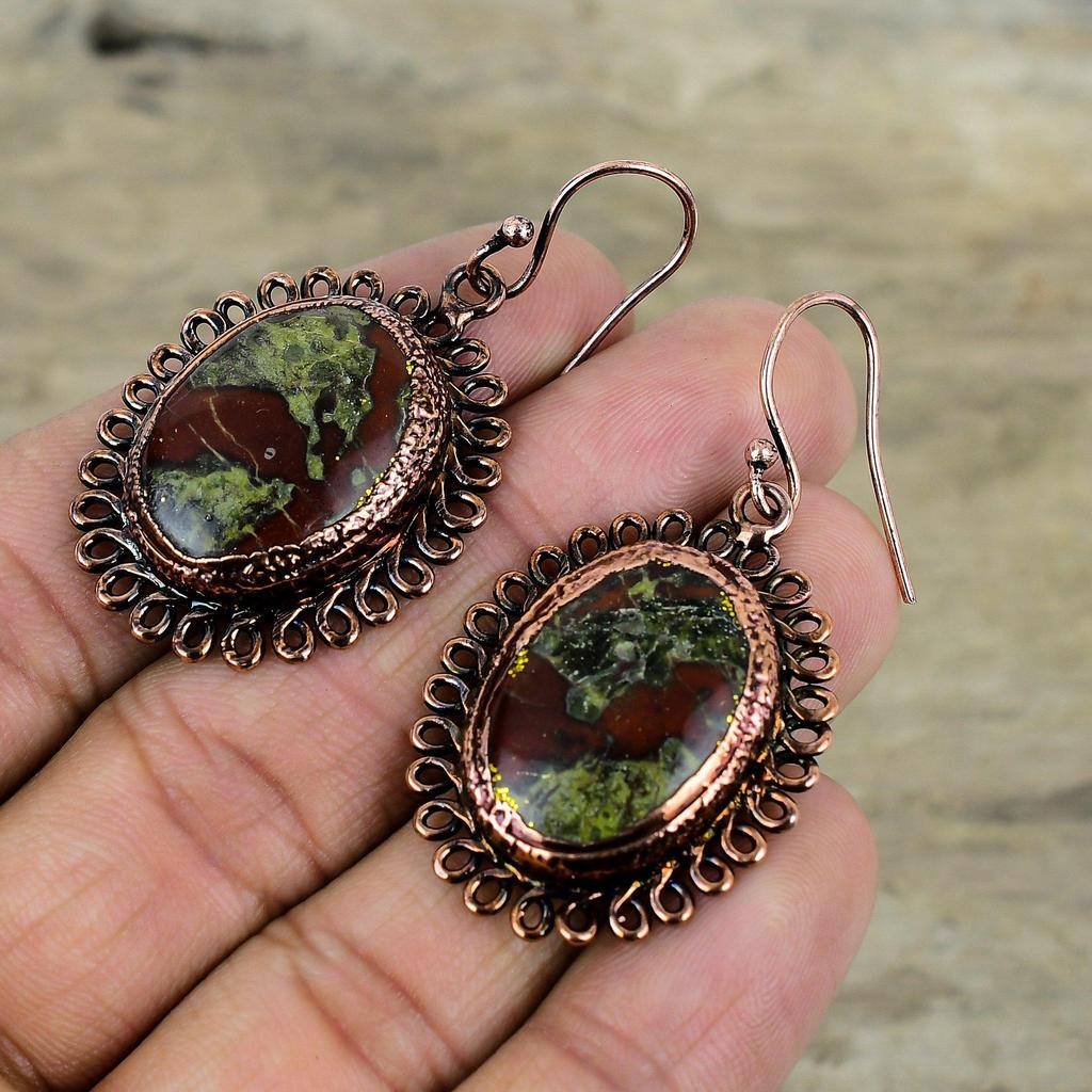 Серьги из гальванопластического камня дракона, медные серьги ручной работы, ювелирные изделия из драгоценных камней, серьги-подвески, красивые гальванопластические украшения, подарки для мамы
