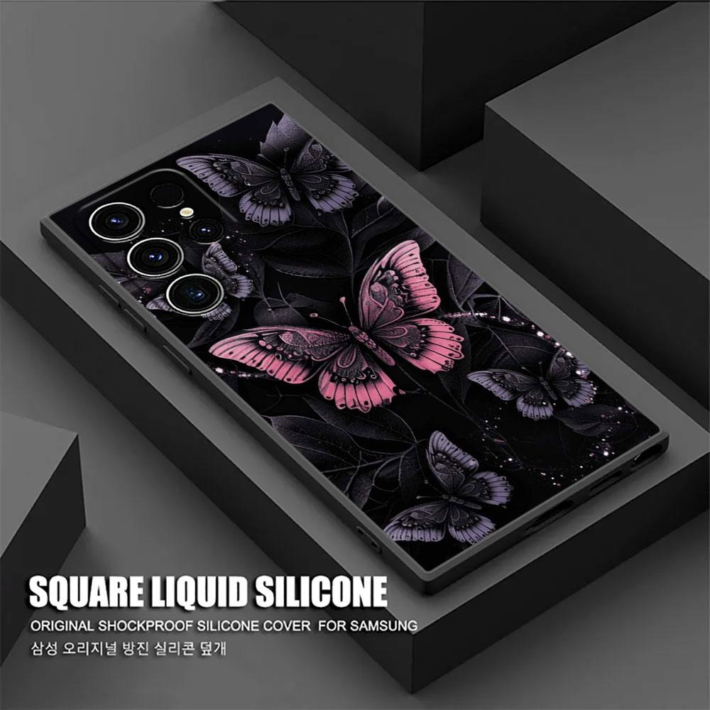Phone Case For Samsung Galaxy S24 Ultra Cases S23 S21 S20 FE S22 9 S24 Plus Note 20 Ultra 10 Silicone Cover Butterfly Love Black