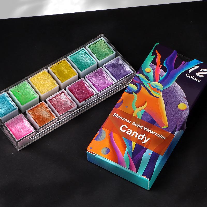 Набор акварельных красок 6/12 цветов с металлическим блеском для художников, школьные канцелярские принадлежности, инструмент для граффити, твердый пигмент, товары для рукоделия
