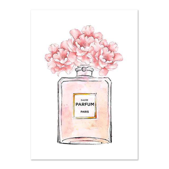 Цветочный флакон духов, модные постеры, принты, красота начинается, цитата, холст, живопись, акварель, настенные художественные фотографии, домашний декор для спальни