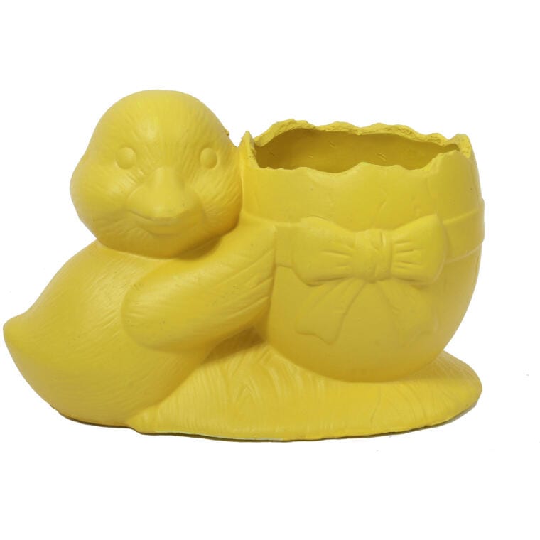 Yellow Ceramic Easter Egg Pot with Duck Decoration