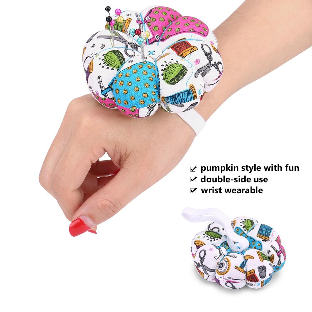 1 Pcs Creative Pumpkin Fabric Sewing Needles Pin Cushion with Elastic Wrist Belt