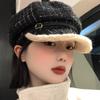 Plush Beret for Women In Autumn and Winter To Keep Warm and Show Face Small Octagonal Hat  Large Head Circumference  Fashionable Peaked Hat