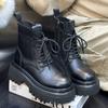 2024 Новые женские ботильоны на шнуровке, ботинки на платформе и толстом каблуке для женщин, повседневные ботинки в британском стиле с толстой подошвой, увеличивающие рост