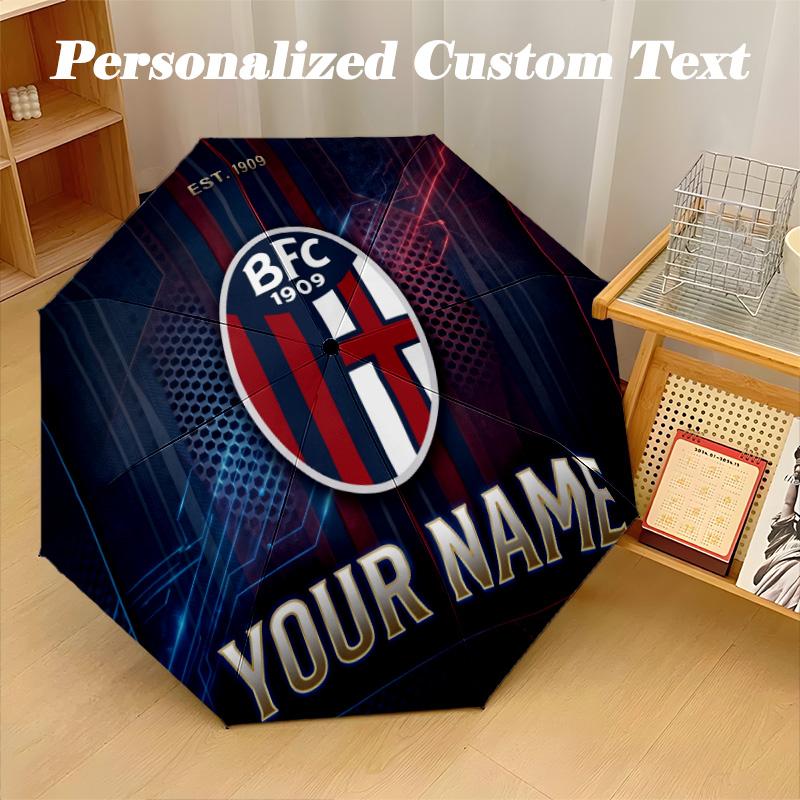 8 Rib Auto Folding Umbrella Bologna FC Print Custom Name Text Portable Rain Gear