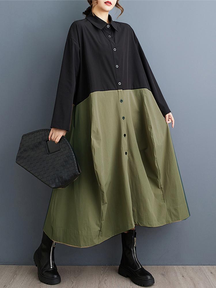 Xitao Повседневное однобортное платье А-силуэта с длинными рукавами, однотонное GMM1023