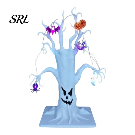 Spooky Seasonal Room Accents Halloween Lighted Ghost Tree Centerpiece with LED Lights, Pumpkin Bat Desktop Decorations for Home Spider Light