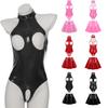 Womens Fashion Lingerie Patent Leather Open Cup Skinny Bodysuit with Skirt Wedding Night Outfits
