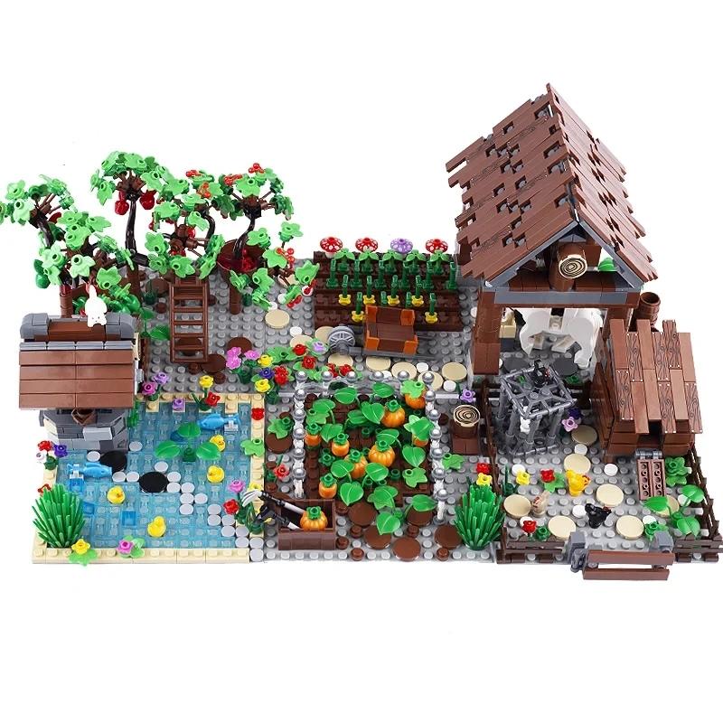 MOC Farm Building Blocks Pumpkin Patch Vegetable Transport Cart Water Wall Stable Pigsty Henhouse Kennel Bricks Toys Kids Gift