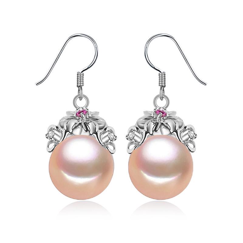LSOOYH серьги с натуральным пресноводным жемчугом для женщин, ювелирные изделия с жемчугом, модные серьги с красными кристаллами и цветком