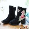 Women's High-Heeled Embroidered Cotton Short Boots for Autumn/Winter