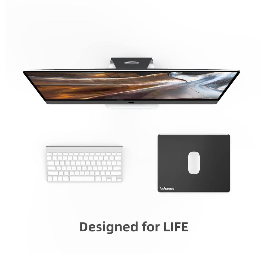 Seihoo Metal Aluminum Mouse Pad Premium Hard Double Sided Waterproof Ultra Smooth Office Supplies Brap Mouse Pad for Office and Gaming Laptop (Black,