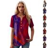 Women's Casual Floral Print V-Neck Short Sleeve Decorative Button T-Shirt Top