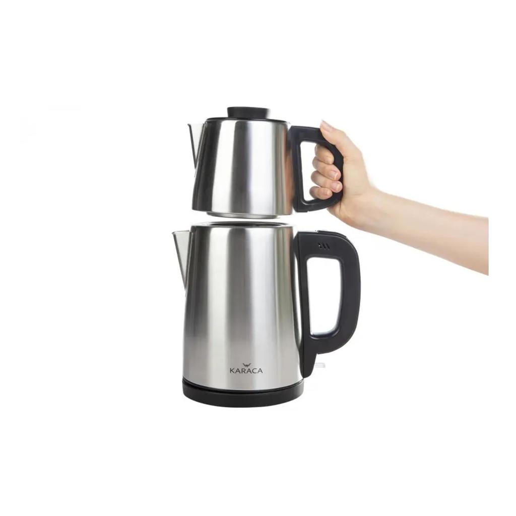 Karaca Чайник 2 в 1, стальной чайник, чайная машина, серебро Inox
