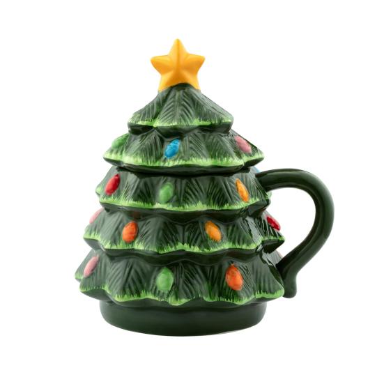 Christmas Tree Mug 16oz, Nostalgic Themed Lidded Tumbler for Coffee Hot Drinks Holiday Gift for Kids Friends Home Office Use