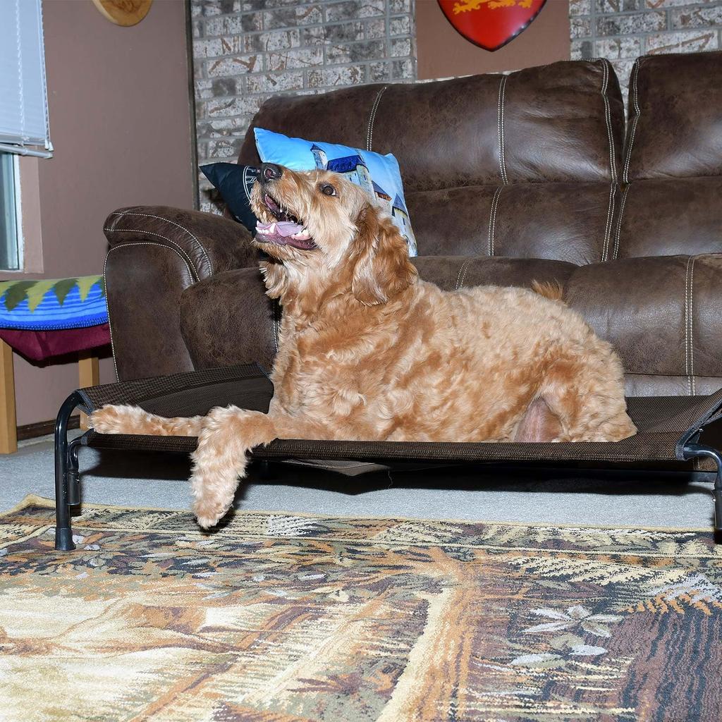 Veehoo Dog Outdoor Raised Dog Cot для большой охлаждающей кемпинговой кровати для домашних животных с наклонным подголовником для использования в помещении и на открытом воздухе, моющаяся и дополнительная серая кровать/кровать для собак,