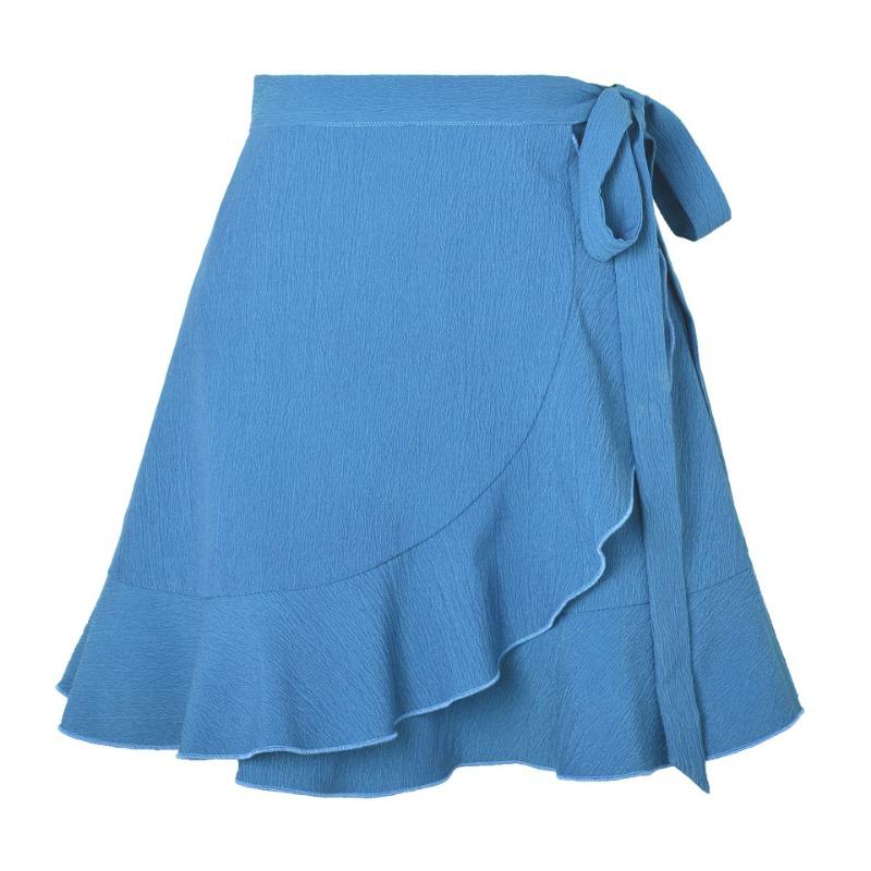Summer Tie High Waist Solid Color Ruffle Short Half-body Skirt